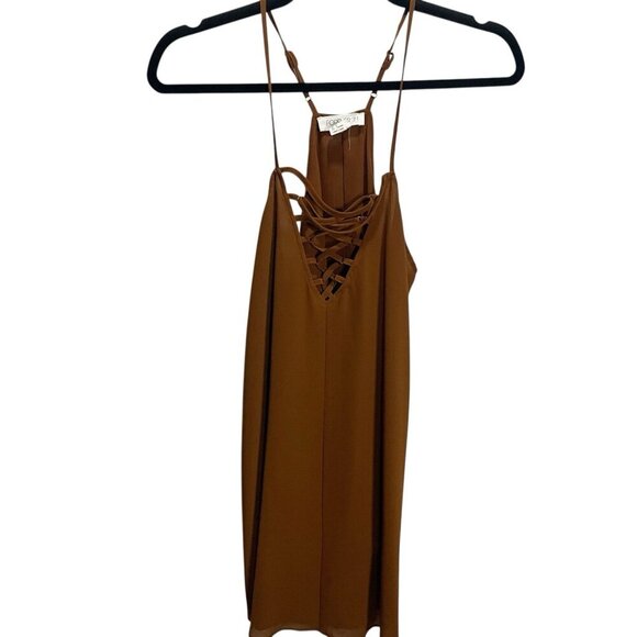 Forever 21 S Women's Rust Spaghetti Strap Lined Sheer Peek a Boo Dress Tunic - Picture 1 of 5